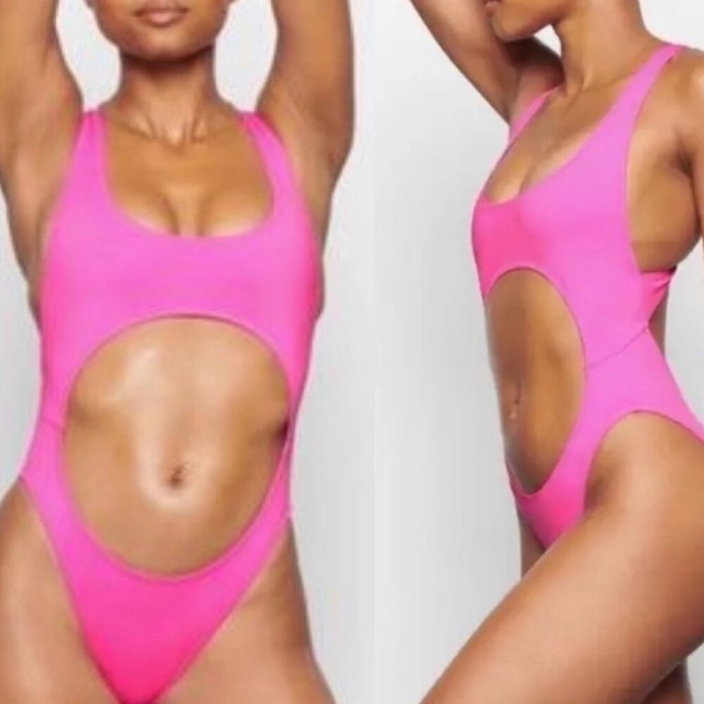 Skims NWT Women's Swim Signature Cut Out Monokini One Piece Swimsuit XL Pink